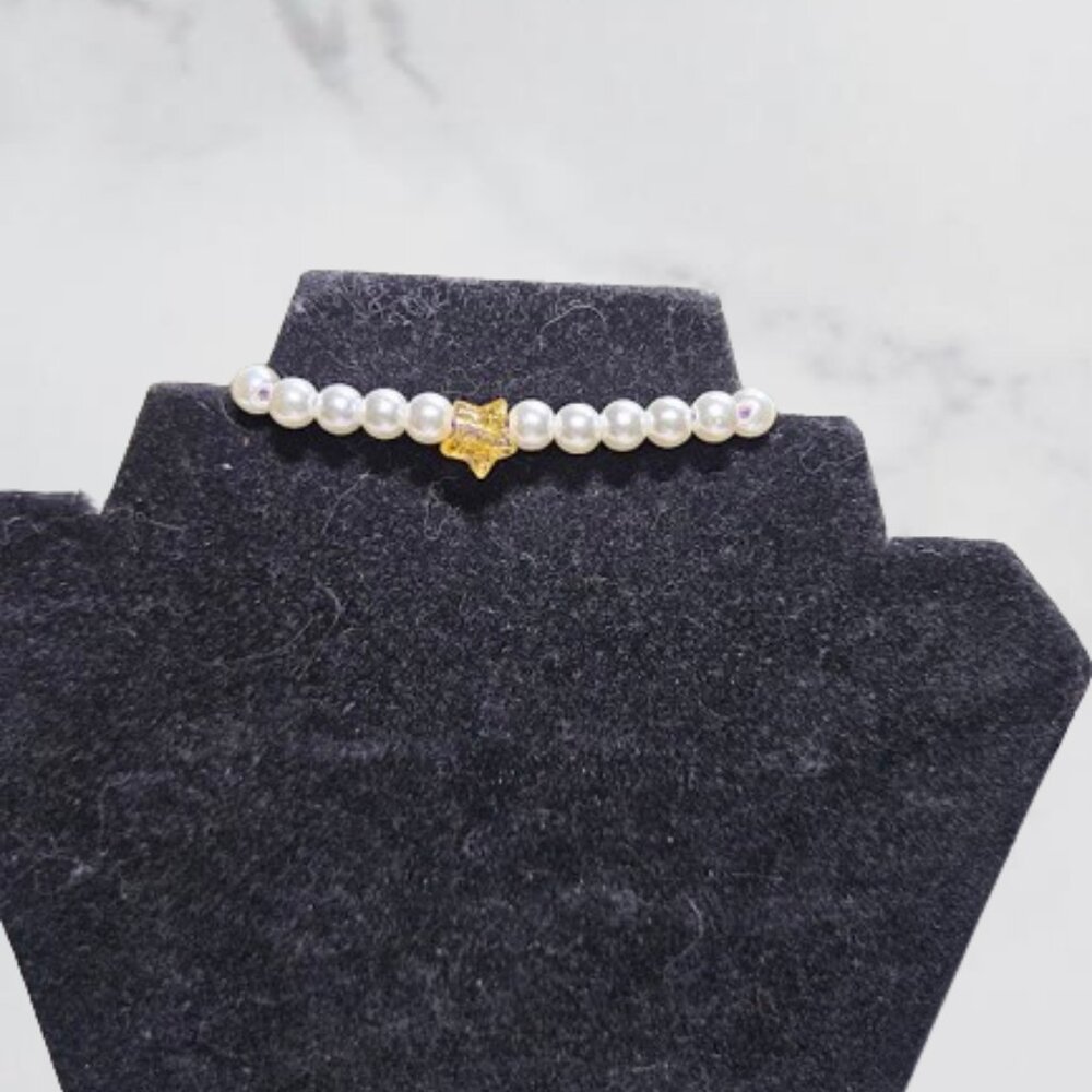 Beaded Elastic Yellow Star Bracelet - Handmade
